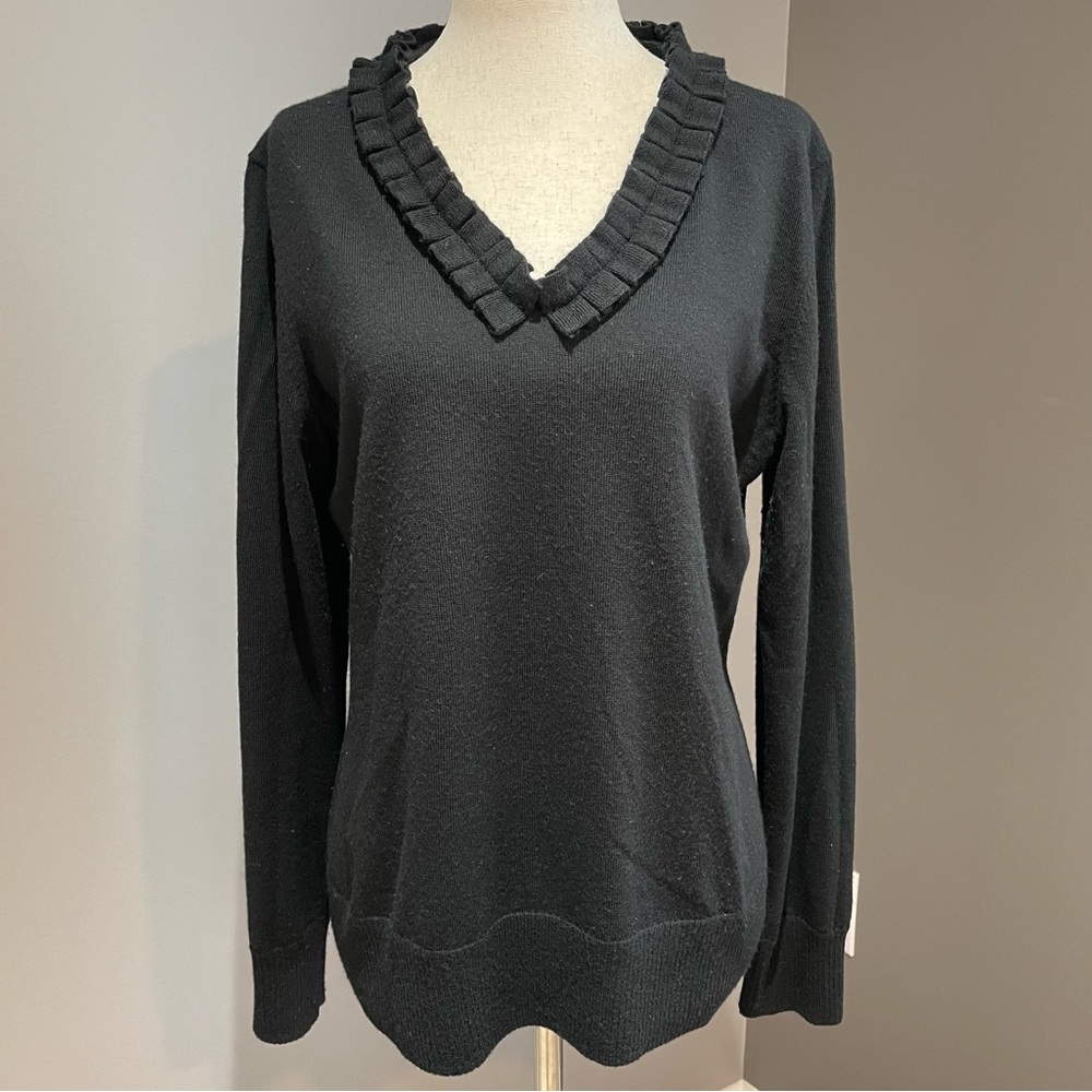 Brooks Brothers 346 100% Merino Wool V Neck Sweater L Black Very Soft Classic